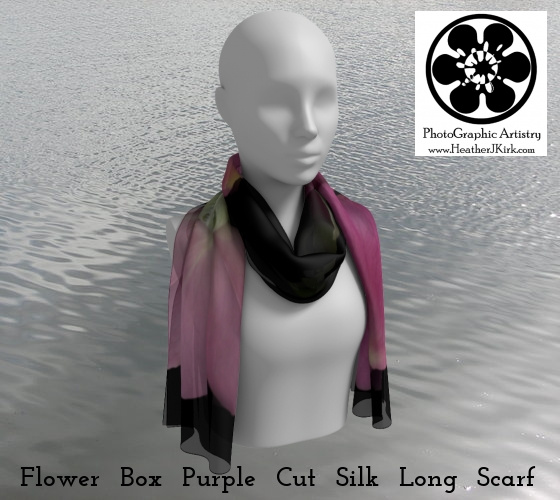 Long Silk Scarve - Flower Box Purple Cut by Heather J. Kirk